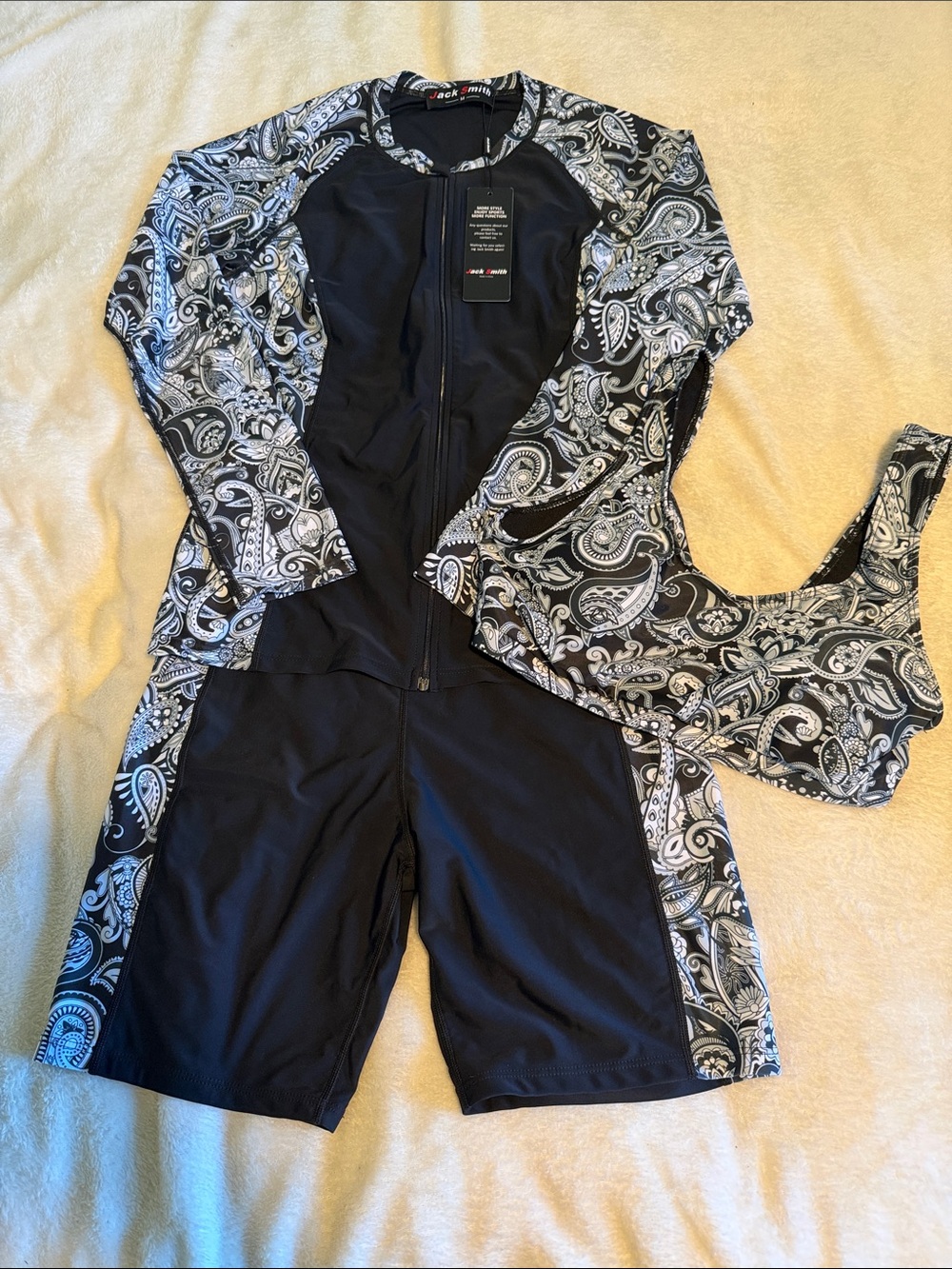 Jack Smith Black Paisley 3-Piece Rash Guard Swimsuit Set - Medium NWT